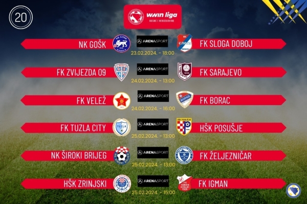 Određena službena lica za 20. kolo WWin lige, Luka Bilbija sudi derbi u Mostaru!